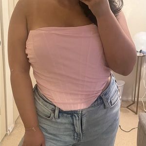 Y2K Baby Pink Corset Crop Top - Amazon Size L